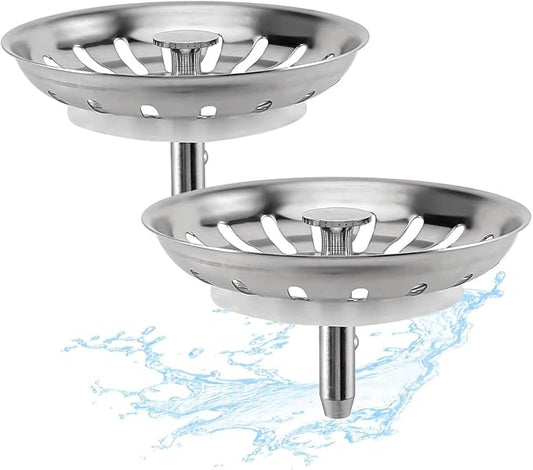 2pcs Kitchen Sink Drain Basket, 3-inch 304 Stainless Steel Drainage Filtration Basket with Handle for Kitchen Sink Strainer Replacement