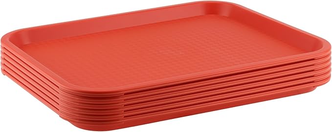 ZOENHOU 6 Pack 16 x 12 Inch Plastic Fast Food Tray,Rectangular Plastic Cafeteria Trays Serving Trays for Serving Food, Orange