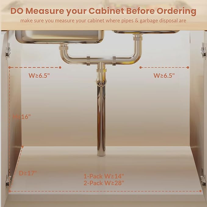 2 Tier Expandable Under Kitchen Sink Organizer, Adhesive Under Bathroom Organizer, Heights Adjustable Pull Out Storage for Kitchen Laundry (White, 16.3D x 12.2"-20.5" W x 14.4"-18.5" H)