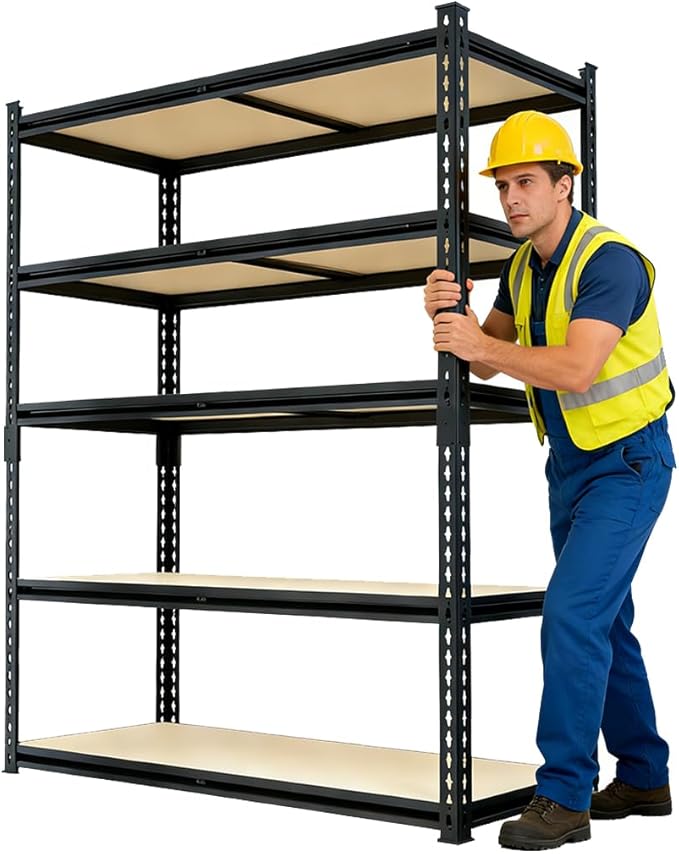 72" H x 36.14" W x 16" D Industrial 5-Shelf Storage-Rack Adjustable Metal Steel Kitchen/Garage Shelving Shelves Standing Utility Unit Organizer System for Pantry/Shed/Closet/Basement, Black