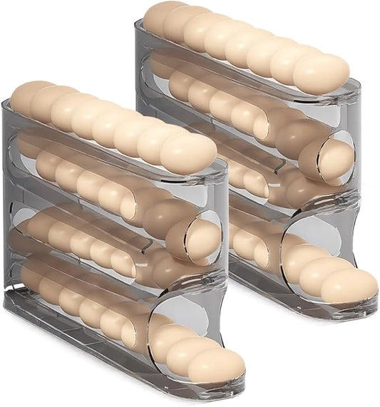 Clear Egg Holder for Fridge, 2026 New Rolling Egg Dispenser for Refrigerator, Auto Rolling Egg Dispenser for 30 Eggs, Space-Saving Egg Roller, Organizer, Container, Kitchen Countertop (Grey*2)