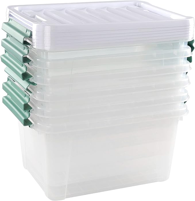 6 Pack Plastic Latch Storage Box, 20 Qt Storage Container with Lid