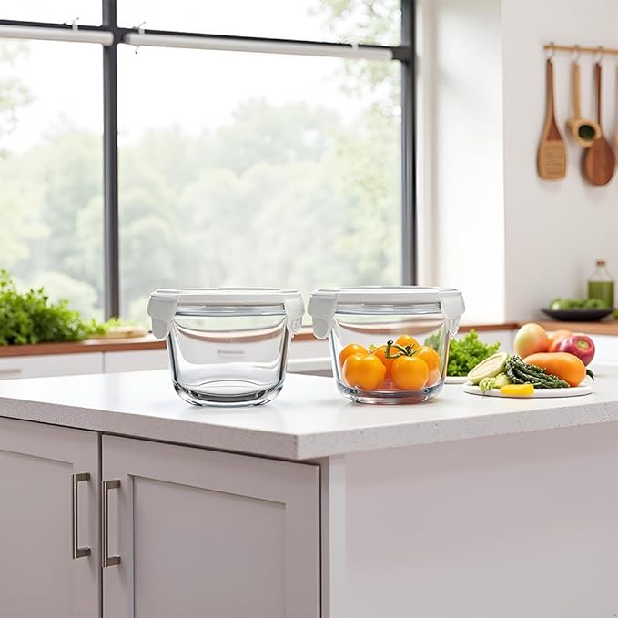 2Cup Glass Soup Container with Airtight lids, 16oz Round Glass food Storage Container, Round Food Bowls BPA free, Leakproof Soup Container, Dishwasher Microwave & Freezer Safe (4 Pack)
