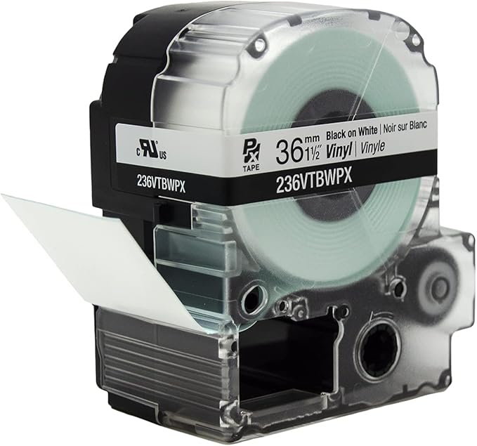 LABELWORKS 236VTBWPX Tape Cartridge - Black on White Flexible and Durable Vinyl Industrial Label Maker Tape - 1.5" (36MM) Wide, 22.9 ft