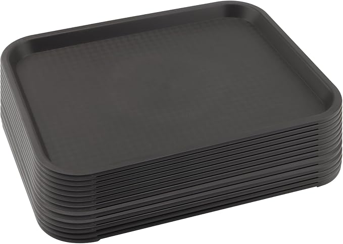 MAHIONG 12 Pack 16 x 12 Inch Brown Fast Food Tray, Large Rectangular Restaurant Serving Trays, Plastic Cafeteria Trays School Lunch Trays