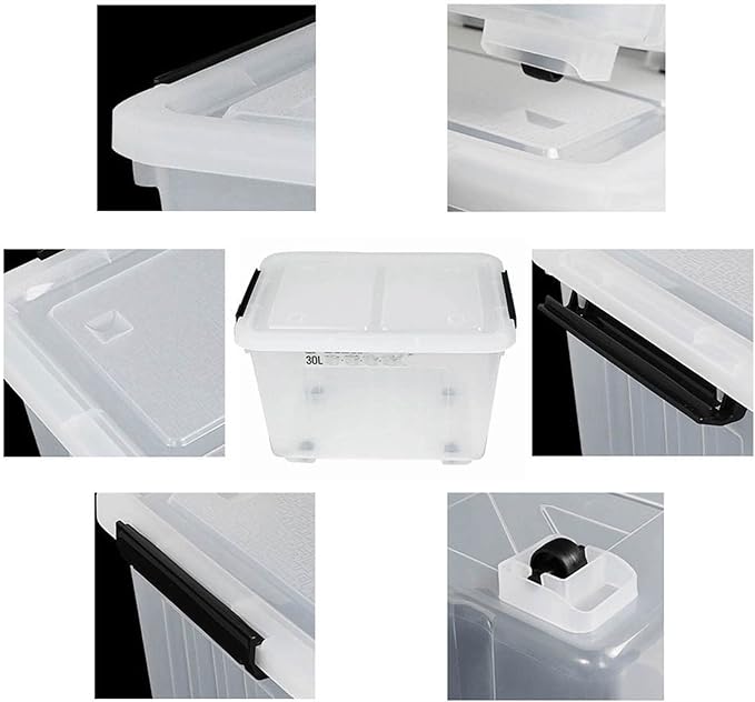 4 Packs 30 Liter Clear Large Storage Boxes Container with Lids and Wheels