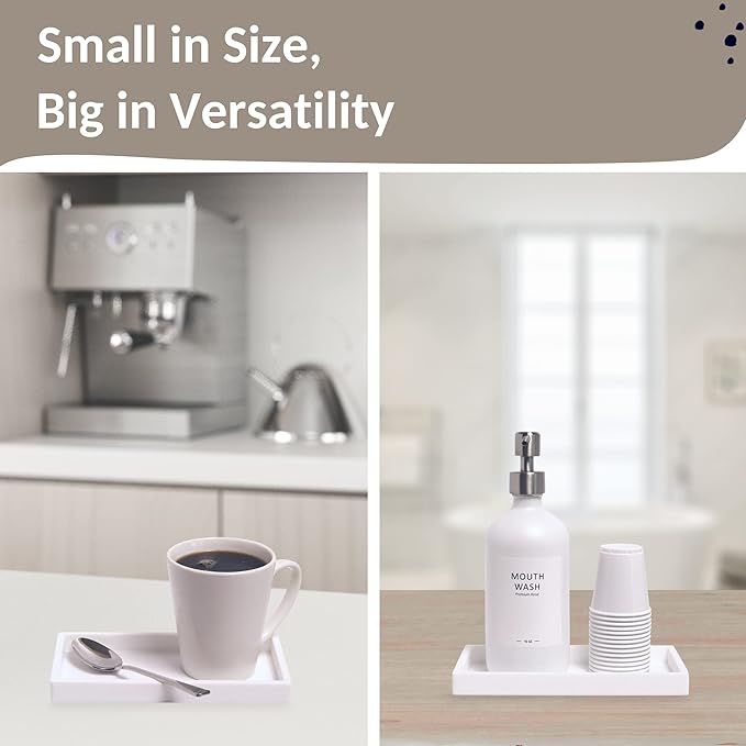 Spacewiser Countertop and Vanity Tray - Small 7.7” Silicone Tray for Soap Dispenser, Bathroom Trays, Dish Soap Trays for Kitchen Counter, Sink Caddy Sinks Organizer, Soaps Dish & Sponge Holder, White