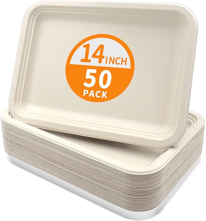 Celel 50 Pack 14 inch Disposable Food Trays Crawfish Trays, Large Paper Plates 14 inch Large Disposable Plates for Seafood Boil, BBQ, Dessert, Crawfish Boil Party Supplies