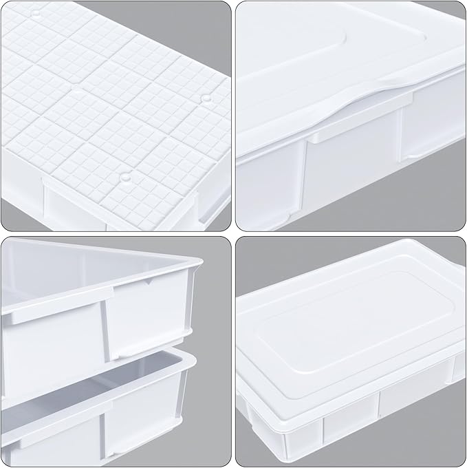 Qskely 4 Pack Commercial Pizza Dough Proofing Box with Lid, Plastic Stackable Pizza Proofing Dough Trays, 23.62" x 16.42" x 3.74", White