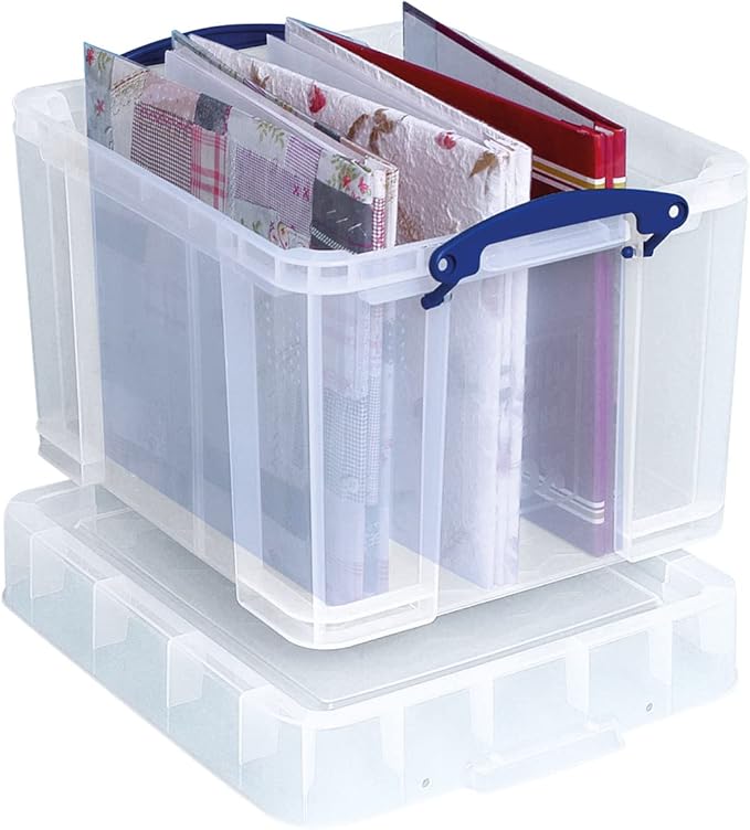 Really Useful Box 35 Liter Plastic Stackable Storage Container with XL Snap Lid & Built-In Clip Lock Handles for Home or Office Organization, Clear