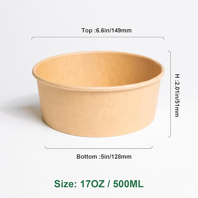 300 Pcs Disposable Round Paper Bowls with Lid 17 oz, Microwave Deli Containers Leakproof Acai Bowls, Salad Bowlwith Lid for Lunch, Disposable bowls with lids for Soup Toppings Snack Camping Family