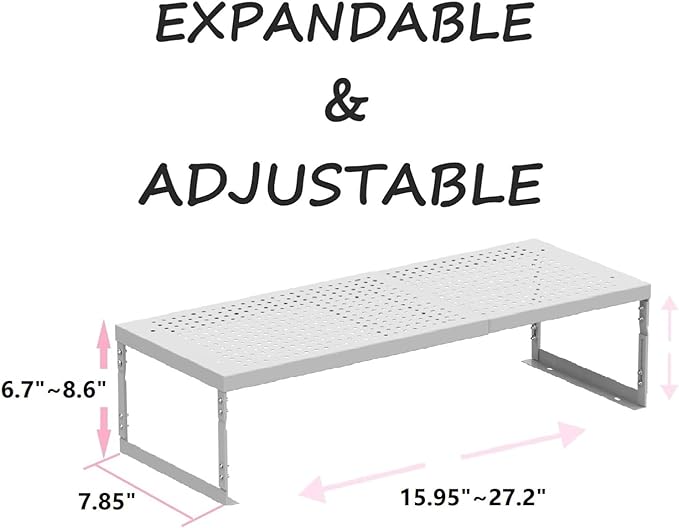Asiingkel Stackable Expandable Metal Shelf Organizer - Adjustable Wire Storage Rack with Holes for Kitchen, Bathroom, Cabinet, Office - Space Saving, Durable & Sturdy Design（3PACKS/Medium/White