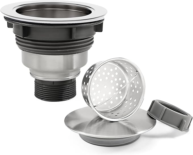 3 1/2" Kitchen Sink Drain Kit Replacement Sink Drain Assembly Removable 304 Stainless Steel Deepen Sink Strainer Basket with Sealing Cover for Kitchen Laundry Room RV(Brushed)