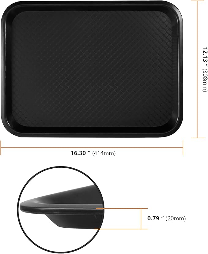 SEUNMUK 6 Pack 12 x 16 Inch Plastic Fast Food Trays, Cafeteria Tray, Scratch-Resistant Black Cafeteria Tray, Fast Food Serving Trays for School, Cafeteria, Restaurant