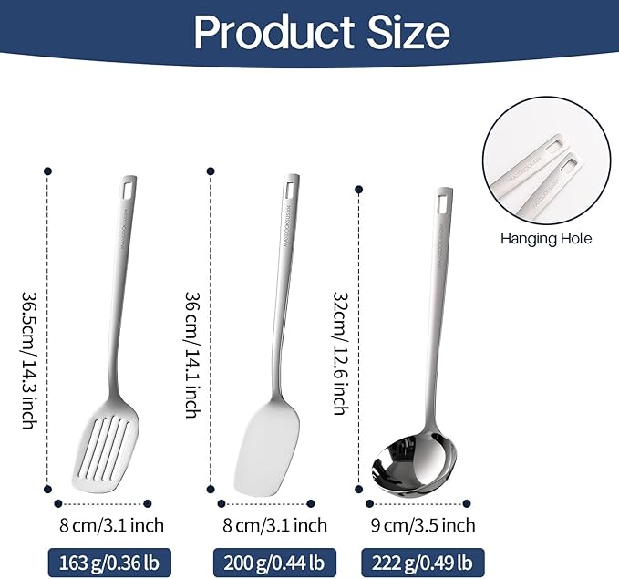 MAXCOOK Wok Spatula Set, 18/8 Stainless Steel Kitchen Cooking Utensils Spoon set, 3 Pieces Spatula Set for Kitchen Cooking