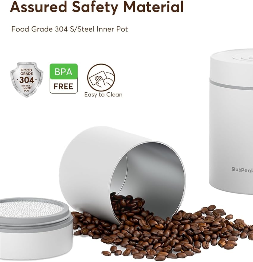 OUTPEAK Neo 2026 Auto Vacuum Coffee Canister, 0.75L Capacity for 8.8oz of Coffee Beans, One-Button Operation, Stainless Steel Coffee Storage Container with Scoop White (Champion's Choice)