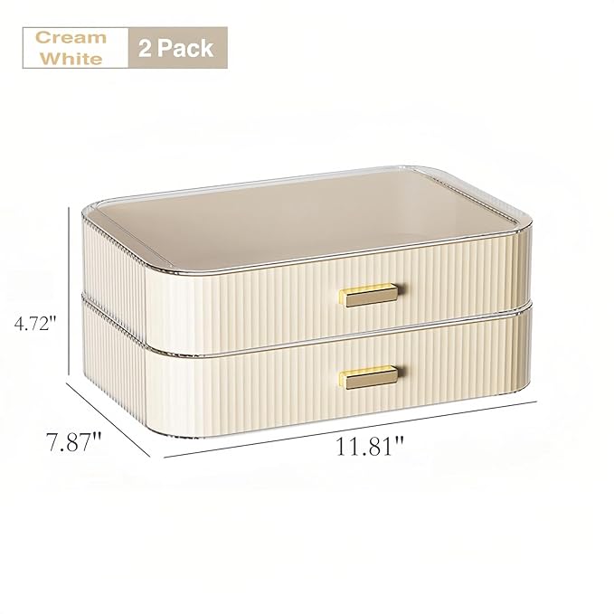 Decorcode 2 Pack Stackable Makeup Organizer with Drawers, Bathroom Storage for Eyeshadow Palettes, Cosmetics, and Beauty Supplies. Ideal for Vanity Counter, Cabinet, Entryway Table, Desk