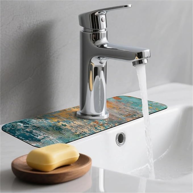Kitchen Sink Splash Guard，Rainbow Retro Graffiti Faucet Mat Sink Gadgets-Super Absorbent Fast Drying Mat Drip Catcher for Kitchen, Bathroom,Sink Mat, Dish Drying Mat, Bathroom(15" X 5.5" )