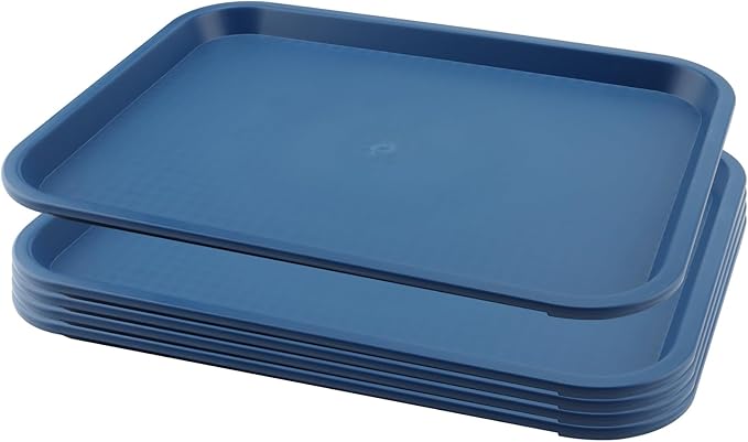 MAHIONG 5 Pack 13.8 x 10.6 Inch Blue Fast Food Tray, Large Rectangular Restaurant Serving Trays, Plastic Cafeteria Trays School Lunch Trays