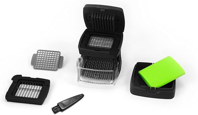 Kitchen Innovations Garlic-A-Peel Garlic Press, Crusher, Cutter, Mincer, and Storage Container - Includes Silicone Garlic Peeler - Easy to Clean - Stainless Steel Blades – (Black), standard