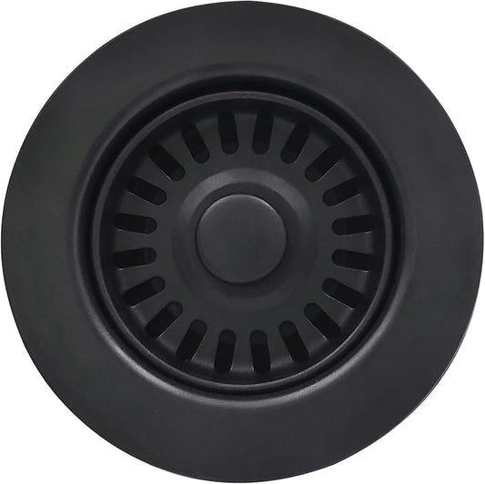 3-1/2 Inch Polymer Black Sink Drain Assembly with Basket Strainer and Stopper for Quartz, Granite or Fireclay Kitchen Sinks