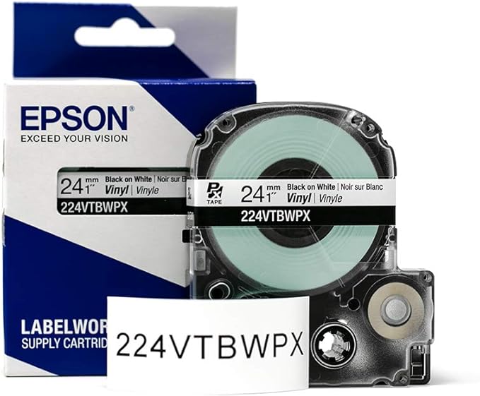 LABELWORKS 224VTBWPX Tape Cartridge - Black on White Flexible and Durable Vinyl Industrial Label Maker Tape - 1" (24MM) Wide, 22.9 ft
