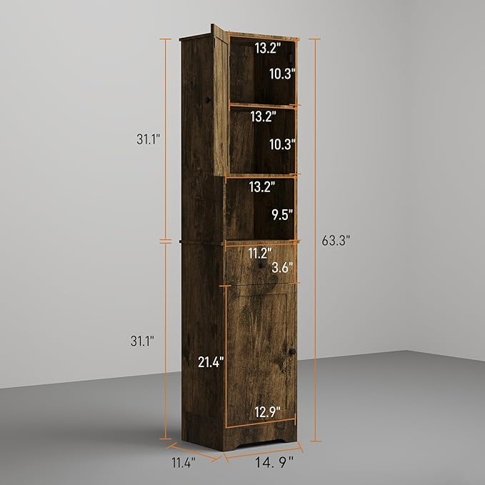 Viaozutis Tall Bathroom Cabinet, Storage Cabinet with 2 Doors & 2Drawer, with Ajustable Shelve, for Bathrooms, Kitchens,Entrances,Bedrooms（Retro Color）