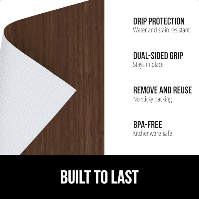 GORILLA GRIP DripGuard Shelf Liner, Non Adhesive Drawer and Kitchen Cabinet Protector, Slip Resistant BPA Free Smooth Surface Plastic Liners for Cabinets, Bathrooms, Closets, 12x120 Inch, Wood
