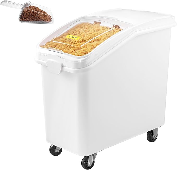 Mophorn 27 Gallon Food Storage Containers 500 Cup Ingredient Bin with Scoop and Sliding Lid Commercial Food Container Ideal for Rice storage, Dog Food Container, Flour and Sugar Containers, White