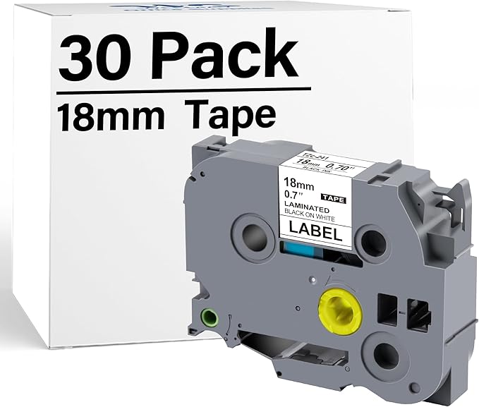 Weemay Compatible TZ Tape 18mm 0.7 Laminated White for Brother Label Maker Tape TZe-241 TZe241 TZ241 TZ-241 Ptouch 3/4 Inch Black on White Refill for P Touch PTD400 PTD600, 30 Pack