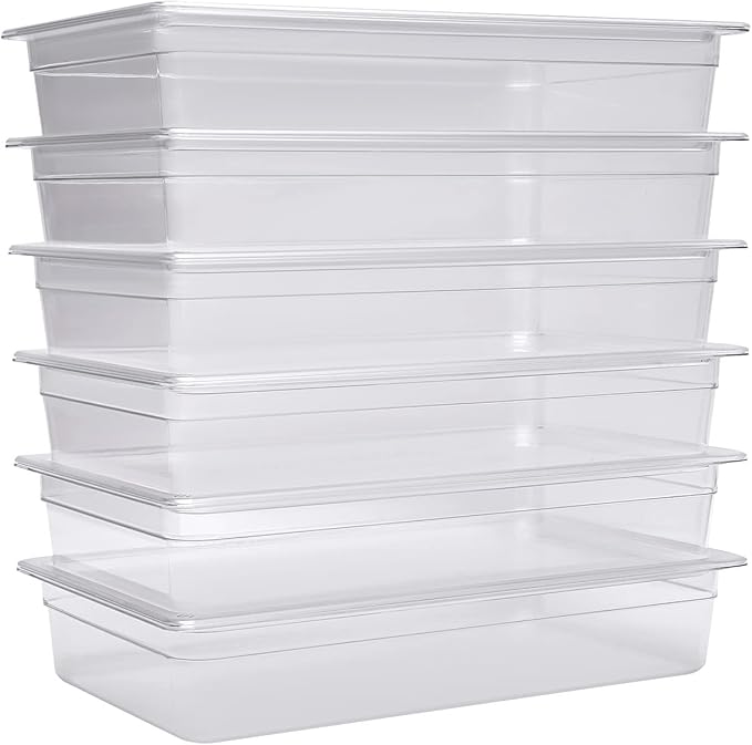 DYNAMI 6 Pack Food Pans with Lids,Full Size 4in Deep Commercial Clear Square Freezer Food Storage Containers,Heat-Resistant,Freezer-Safe To Vegetables,Fruits, Meats, Grains, for Kitchen Restaurant