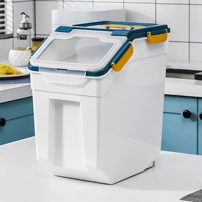 PENCK Large Flour Storage Container Bin 40lbs (2 Pack) - 50lb Rice Dispenser with Locking Lid, Measuring Cup & Scoop - Kitchen Pantry Organizer for Cereal, Grain (Blue)