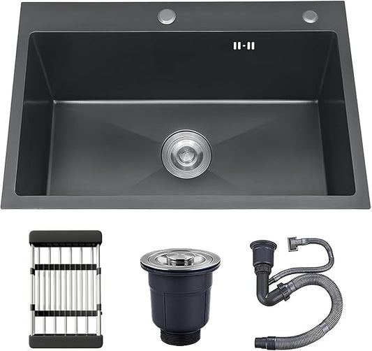 30-inch Single Bowl Workstation Kitchen Sink, Drop-in/Top-Mount Stainless Steel with Nano Coating & Basket Strainer, 30"x18"