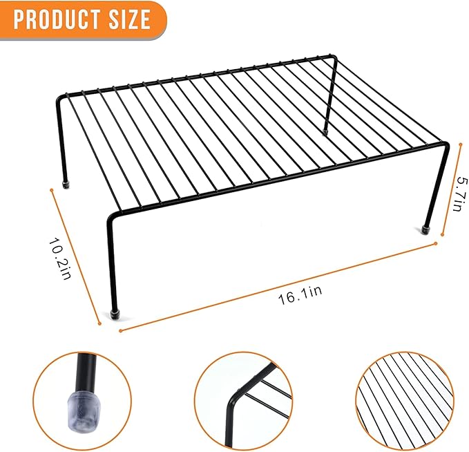 Large (16.1 x 10.2 Inch) Cabinet Storage Shelf Rack, Kitchen Shelves，Kitchen Counter and Cabinet Shelf, Storage Rack Organizer for Kitchen, Fridge, Cabinet, Bathroom Cupboard (Black, 6)