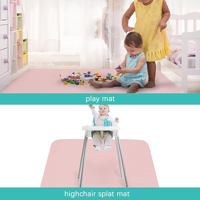 Splat Mat 2 Pack for Under High Chair & Arts & Crafts & Eating Mess, Waterproof 42''×46'' Baby Playtime Anti-Slip High Chair Mat for Floor or Table, Reusable & Portable Splash Mat for Under High Chair