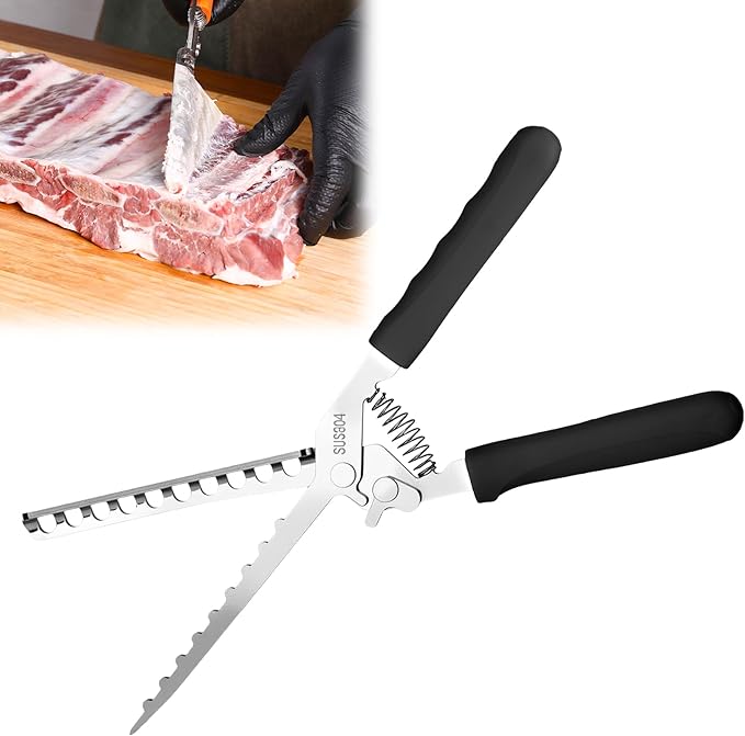 Rib Membrane Removal Tool, Thick Stainless Steel Rib Prep Tool Membrane Remover, Effortless BBQ Rib Prep, Pork Rib Skinner, and Meat Preparation, BBQ Set Enthusiasts Master (Black)