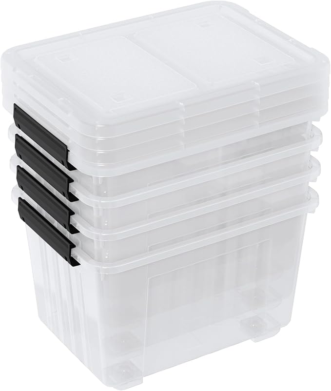 4 Packs 50 L Plastic Latching Box with Wheels, Holiday Wreath Storage Container Box with Lid, for Office and Home Organization