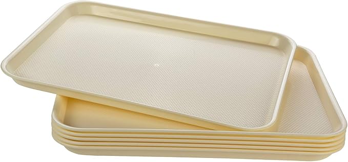 Eslite Rectangular Plastic Serving Trays,Fast Food Serving Cafeteria Trays,17"X13",Set of 6(Beige)