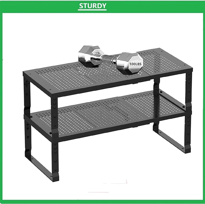 Asiingkel Metal Stackable Expandable Storage Shelf - Multi-Functional Home Storage Shelf, Suitable for Kitchen, Cabinet，Bathroom, Office, Garage, etc.（1PACK/Black/Medium