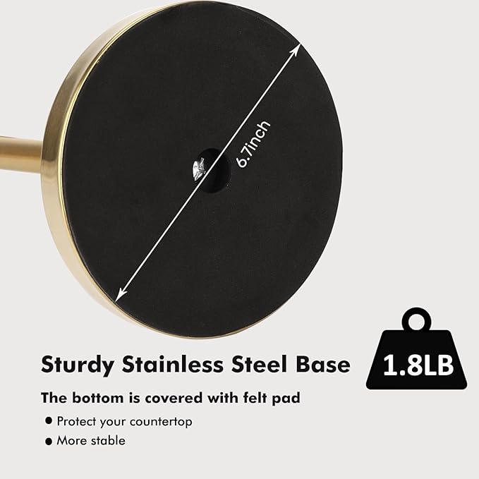 Exilon Gold Paper Towel Holder Countertop with Weighted Stainless Steel Base, One-Handed Design No Tipping Over, Standing Paper Towel Holder Standing in Brushed Gold Finish
