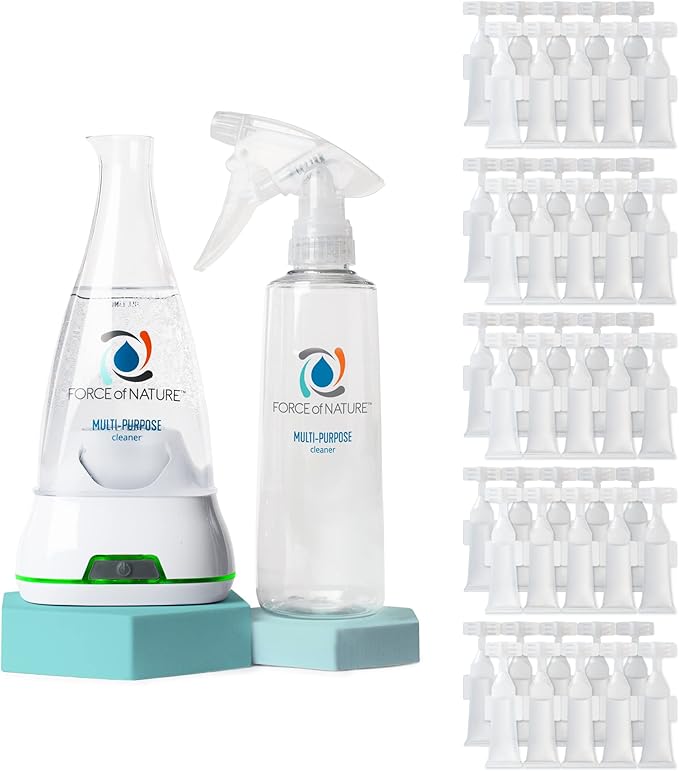 Force of Nature Multi-Purpose Cleaner, Disinfectant & Deodorizer Year Supply Bundle - Reusable Bottle, 50 Refills - EPA Registered, Toxin-Free, All-Purpose Natural Cleaning Supplies