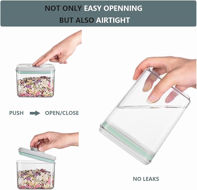 Airtight Food Storage Containers 6 Pcs, 3 Sizes (500ml/0.5qt,1.2L/1.2qt,1.8L/1.8qt) with One-Touch Lids, Leakproof Stackable Kitchen Pantry Organizers for Dry Food,Snacks,Flour