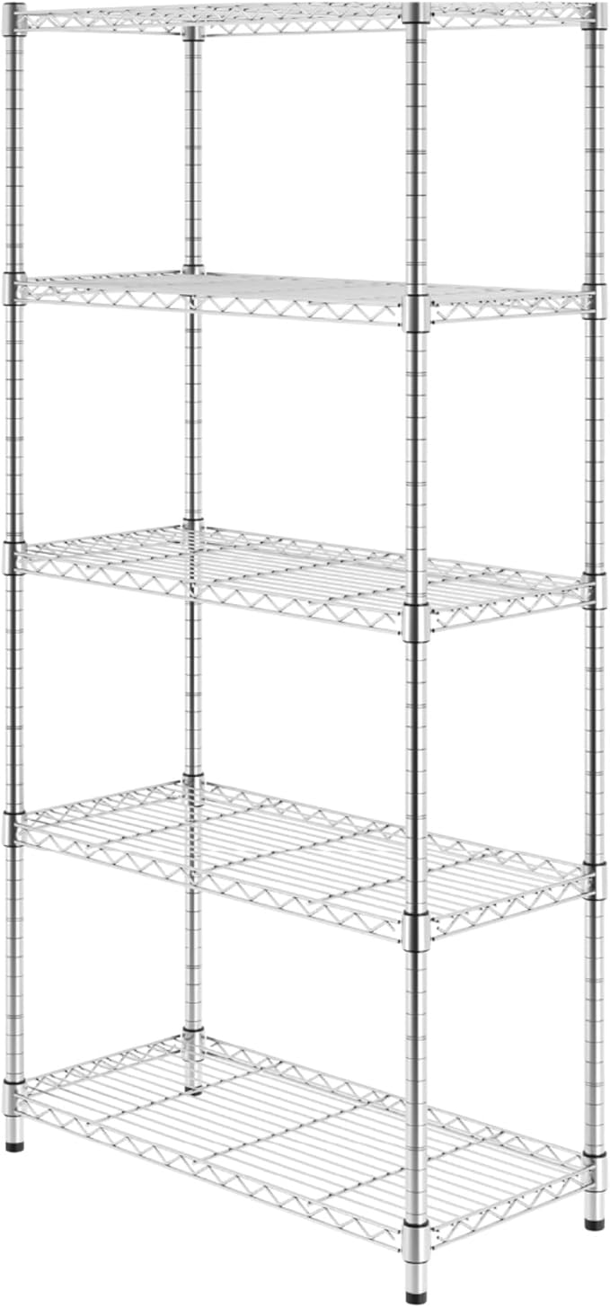 SafeRacks - NSF Certified Storage Shelves, Zinc, Heavy Duty Steel Wire Unit with Adjustable Feet, Garage or Bakers Rack, Kitchen, Pantry Shelf - (14"x30"x60" 5-Tier) (Silver)