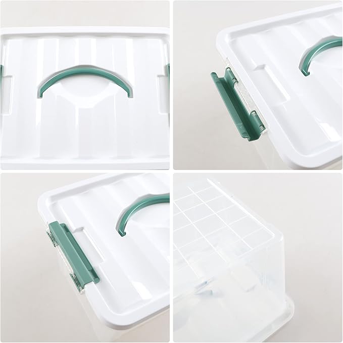 14 Quarts Plastic Latch Box with Handles, Clear Storage Bin Totes Set of 6