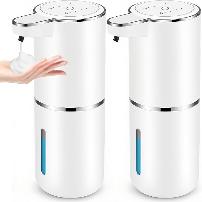 2 Pack Automatic Soap Dispensers,12.8oz/380ml USB Touchless Automatic Foaming Soap Dispenser,Rechargeabled Wall Mounted Smart Soap Dispenser for Bathroom Kitchen Dish Soap