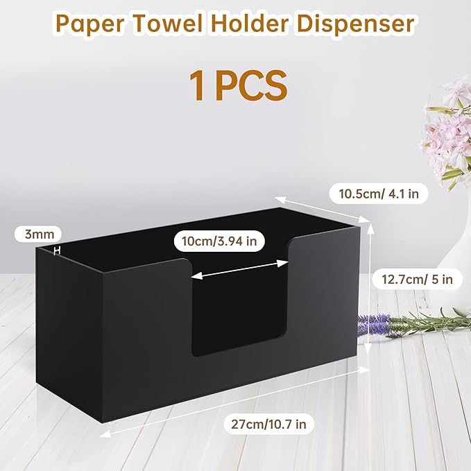 1Pack Paper Towel Dispenser Countertop, Acrylic Paper Towel Holder, Black Napkin Holder for Kitchen, Countertop Multifold C-Fold, Z-Fold, Trifold Paper Hand Towel Dispenser for Bathroom Toilet
