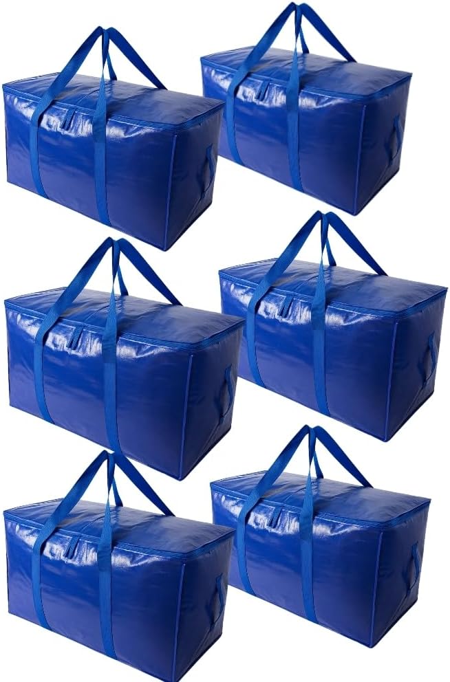 Extra Large Moving Bags with Zippers & Carrying Handles, Heavy-Duty Storage Tote Moving Boxes for Space Saving (6)