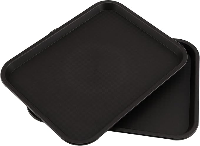 ZOENHOU 10 Pack 16 x 12 Inch Plastic Fast Food Tray, Rectangular Cafeteria Trays Food Serving Tray Bulk, Large Restaurant Lunch Trays for Serving Food Home Restaurant Dinning Room Organization, Black