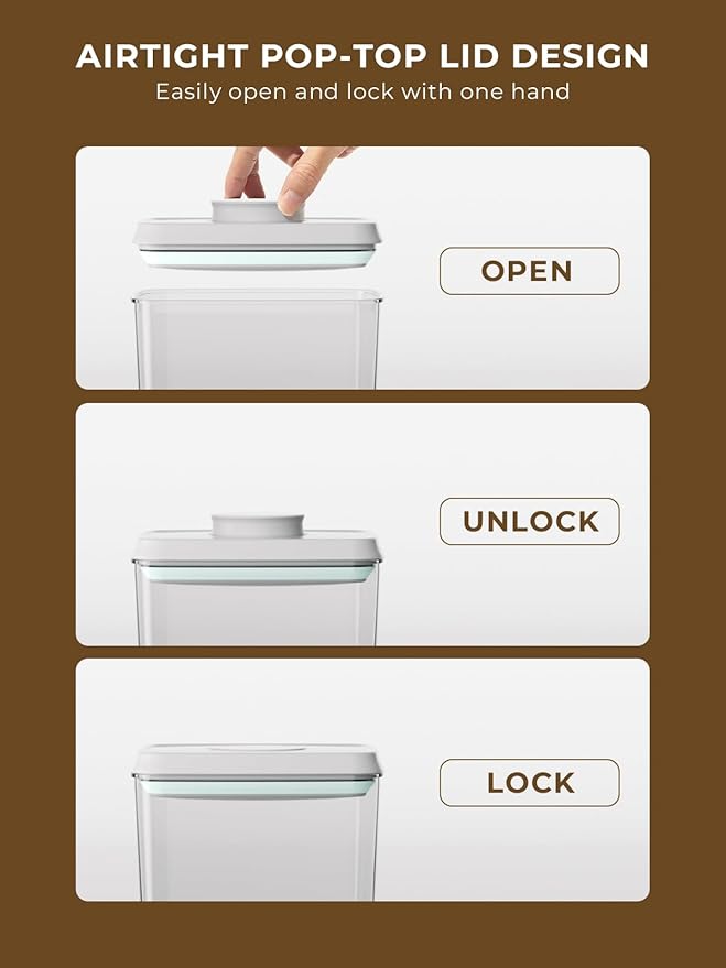 4 Pack Airtight Food Storage Containers with One-Hand Pop Lid, 4.23Qt Rice & Grain Organizer Set with Measuring Scoop, Stackable BPA-Free Kitchen Pantry Bins for Flour, Rice, Cereal, Pet Food