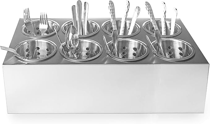 overstockedkitchen Flatware Organizers 8-Hole Stainless Steel Cylinder Flatware Silverware Utensil Holder Organizer Caddy